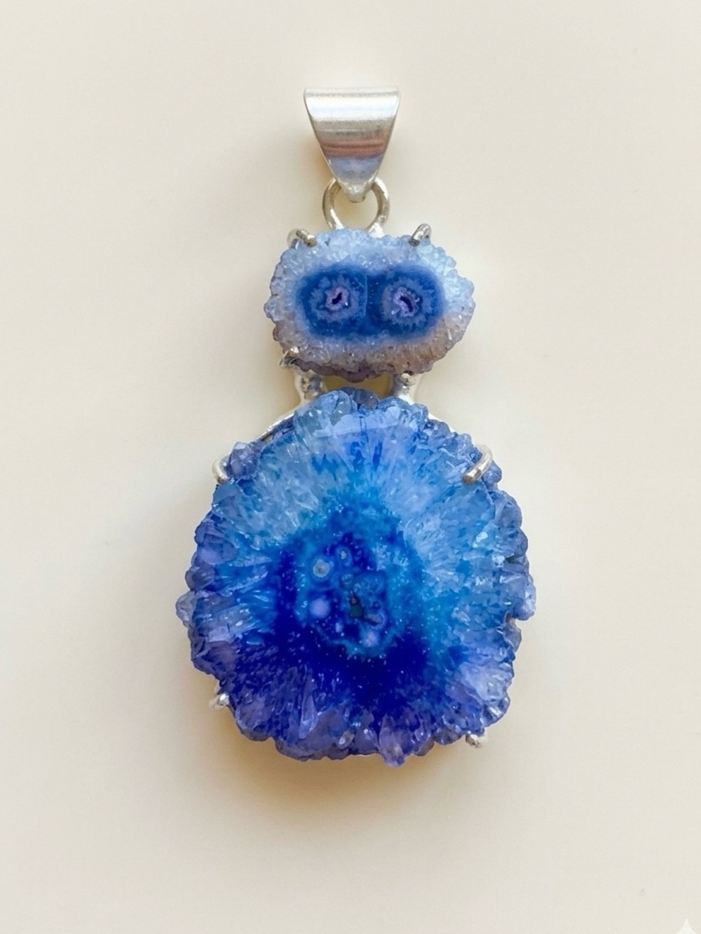 Blue Geode Druzy Pendant 925 Sterling Setting